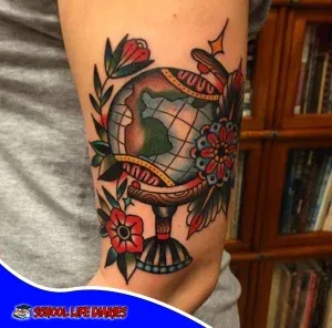 Teacher tattoos with globe